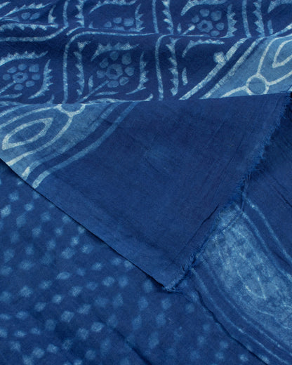 Indigo Trellis Pattern Natural Dye Akola Handblock Unstitched Cotton Suit With Dupatta