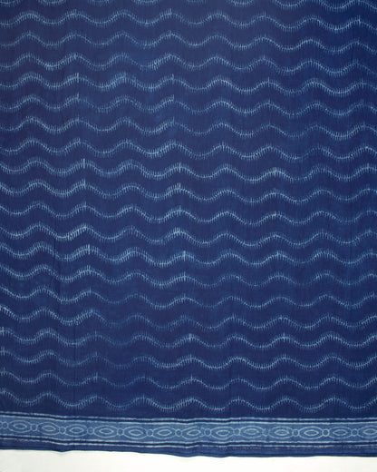 Indigo Geometric Pattern Natural Dye Akola Handblock Unstitched Cotton Suit With Dupatta