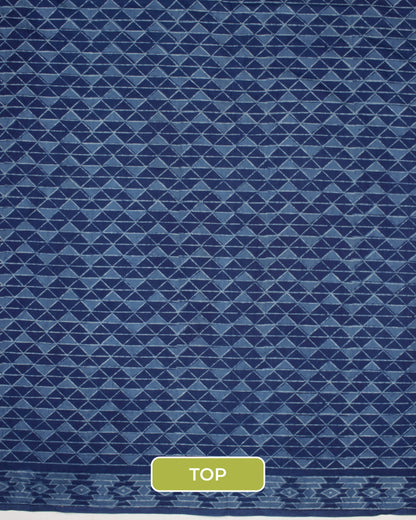 Indigo Geometric Pattern Natural Dye Akola Handblock Unstitched Cotton Suit With Dupatta
