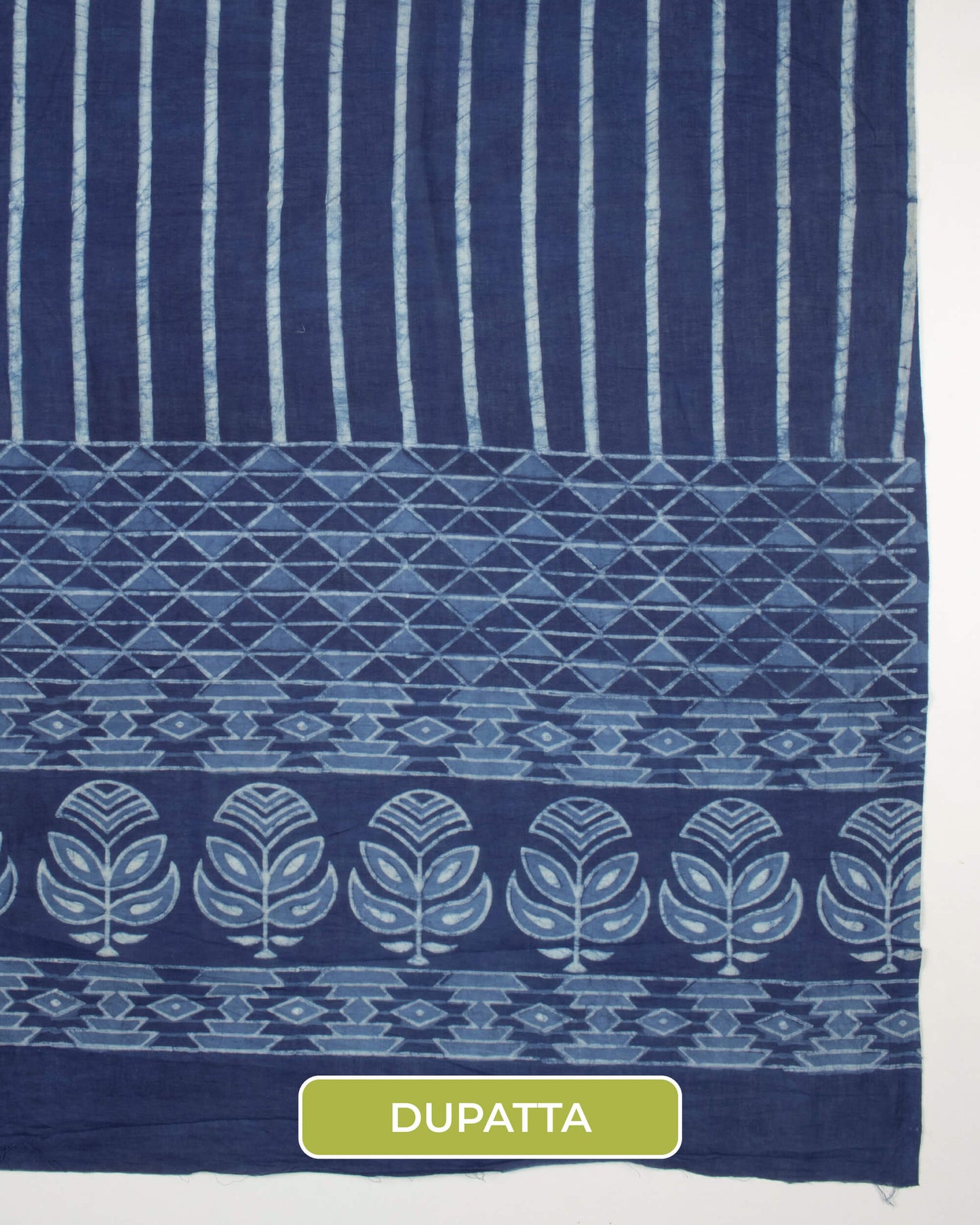 Indigo Geometric Pattern Natural Dye Akola Handblock Unstitched Cotton Suit With Dupatta