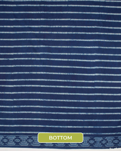 Indigo Geometric Pattern Natural Dye Akola Handblock Unstitched Cotton Suit With Dupatta