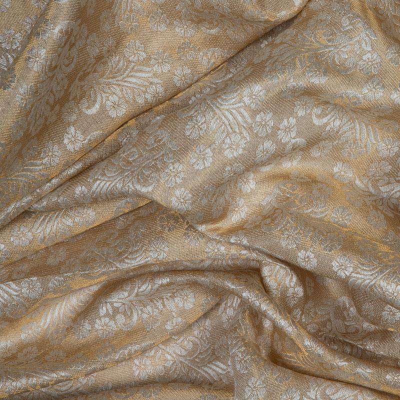 Beige Floral Pattern Jacquard Tussar Silk Fabric