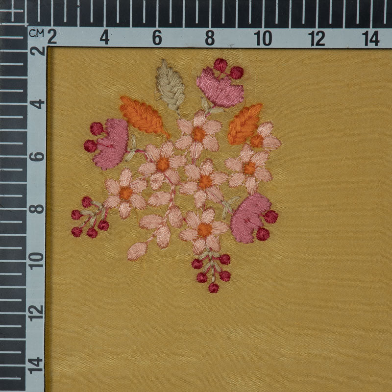 Yellow Floral Pattern Embroidery Silk Fabric