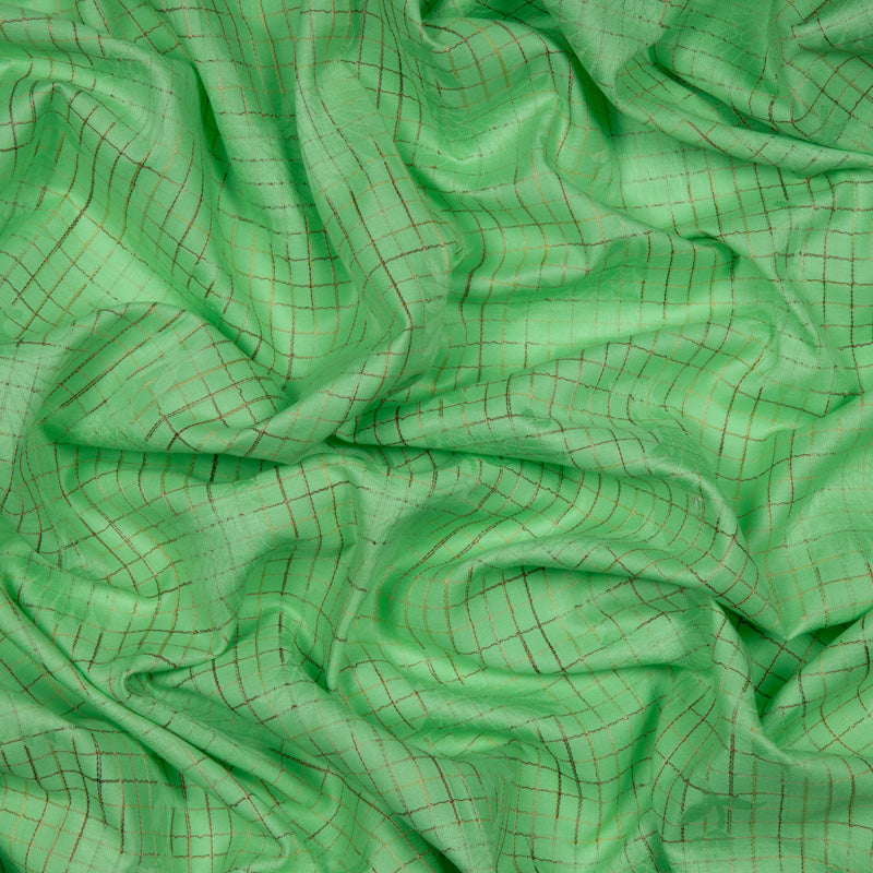 Light Green Checks Pattern Jacquard Cotton Satin Fabric