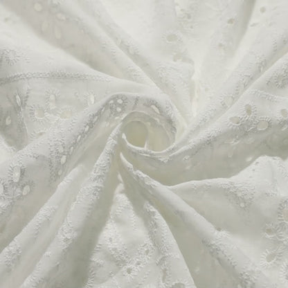 White Premium Schiffli Embroidery Dyeable Cotton Fabric (Width 52 Inches)