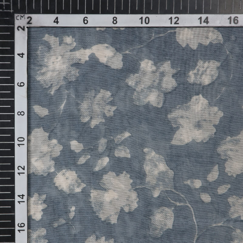 Light Grey Floral Pattern Viscose Muslin Fabric