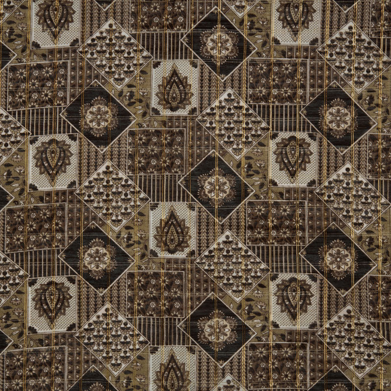 Light Brown And Cream Floral Pattern Zari Chanderi Slub Fabric