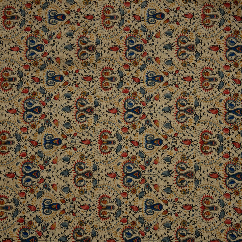 (Pre-Cut 2 Meter) Beige Ethnic Pattern Art Silk Lustrous Fabric
