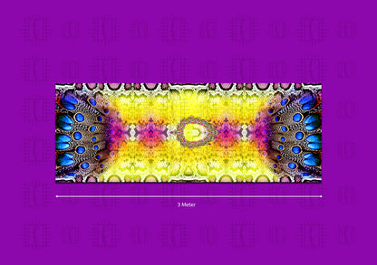 Royal Blue And Yellow Peacock Feather Pattern Unstitched Georgette Kaftan