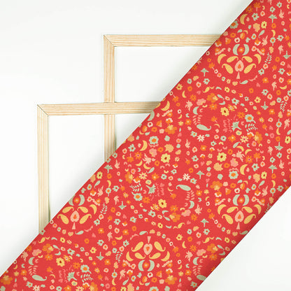 Apurva's Choice Red And Turquoise Paisley Pattern Digital Print Georgette Fabric
