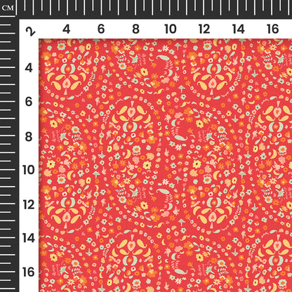 Apurva's Choice Red And Turquoise Paisley Pattern Digital Print Georgette Fabric
