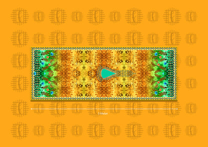 Ginger Orange And Green Leaf Pattern Unstitched Georgette Kaftan