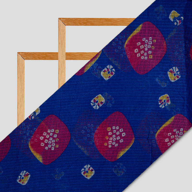 Royal Blue Bandhani Pattern Kota Doria Fabric