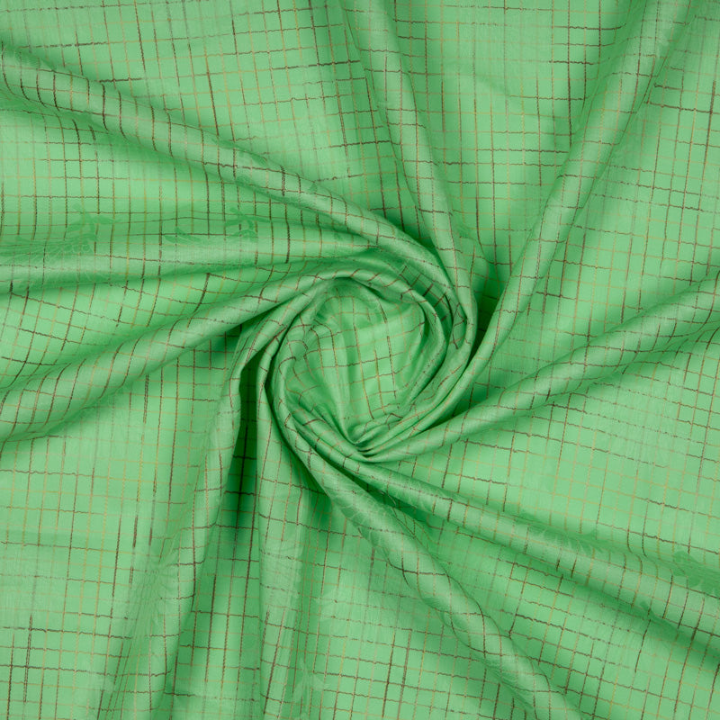 Light Green Checks Pattern Jacquard Cotton Satin Fabric