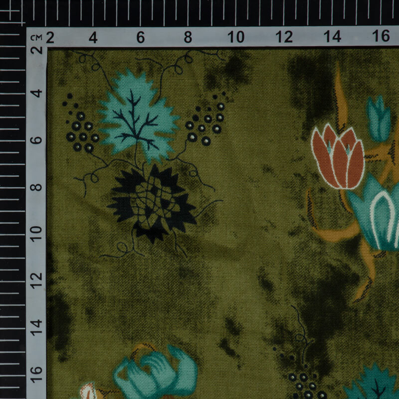 Olive Floral Pattern Rayon Fabric