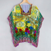 Butter Yellow And Red Floral Pattern Unstitched Georgette Kaftan