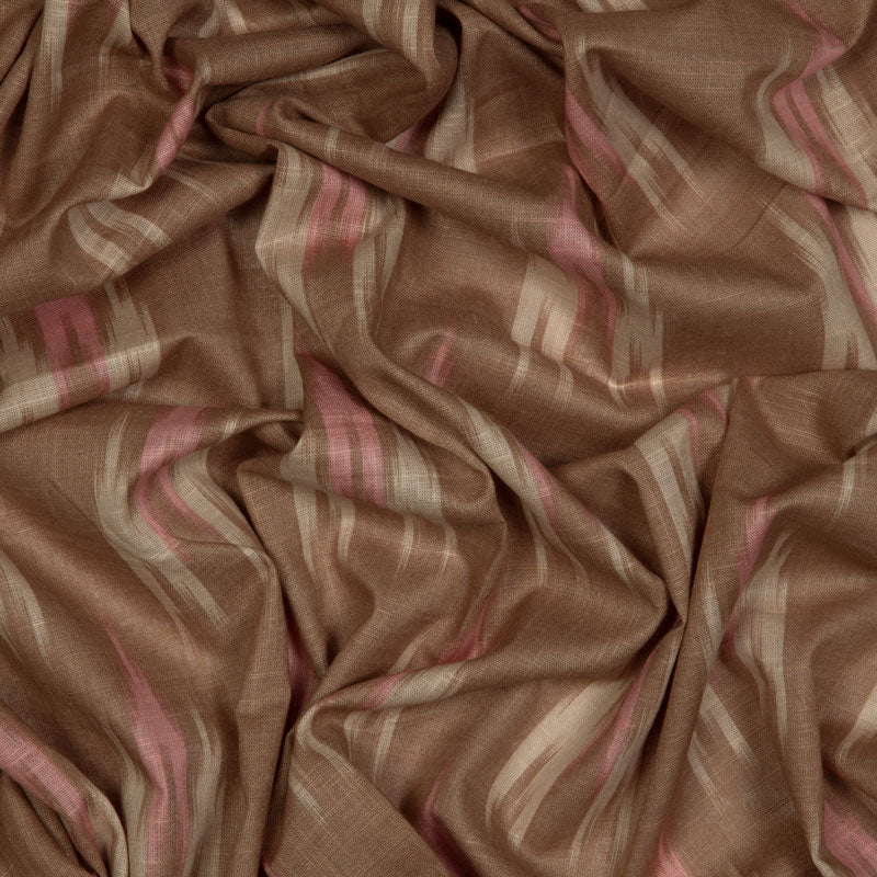 Light Brown Ikat Pattern Screen Print Cotton Slub Fabric
