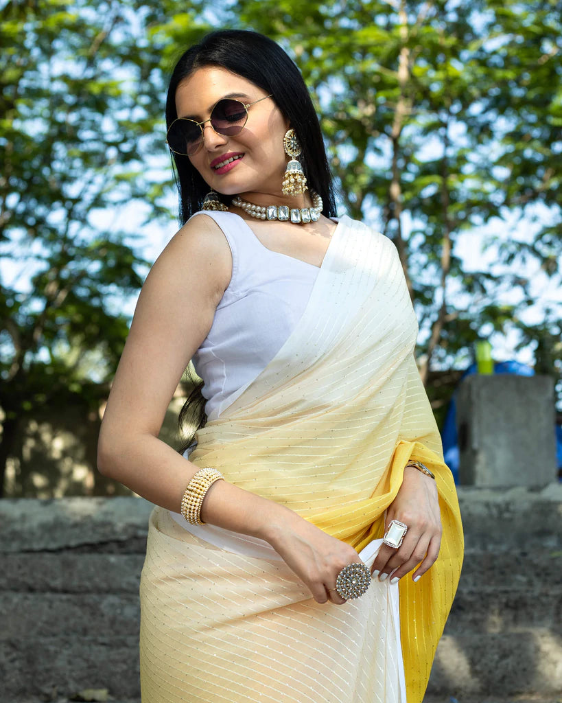 Honey Yellow Ombre Pattern Premium Sequins Georgette Saree